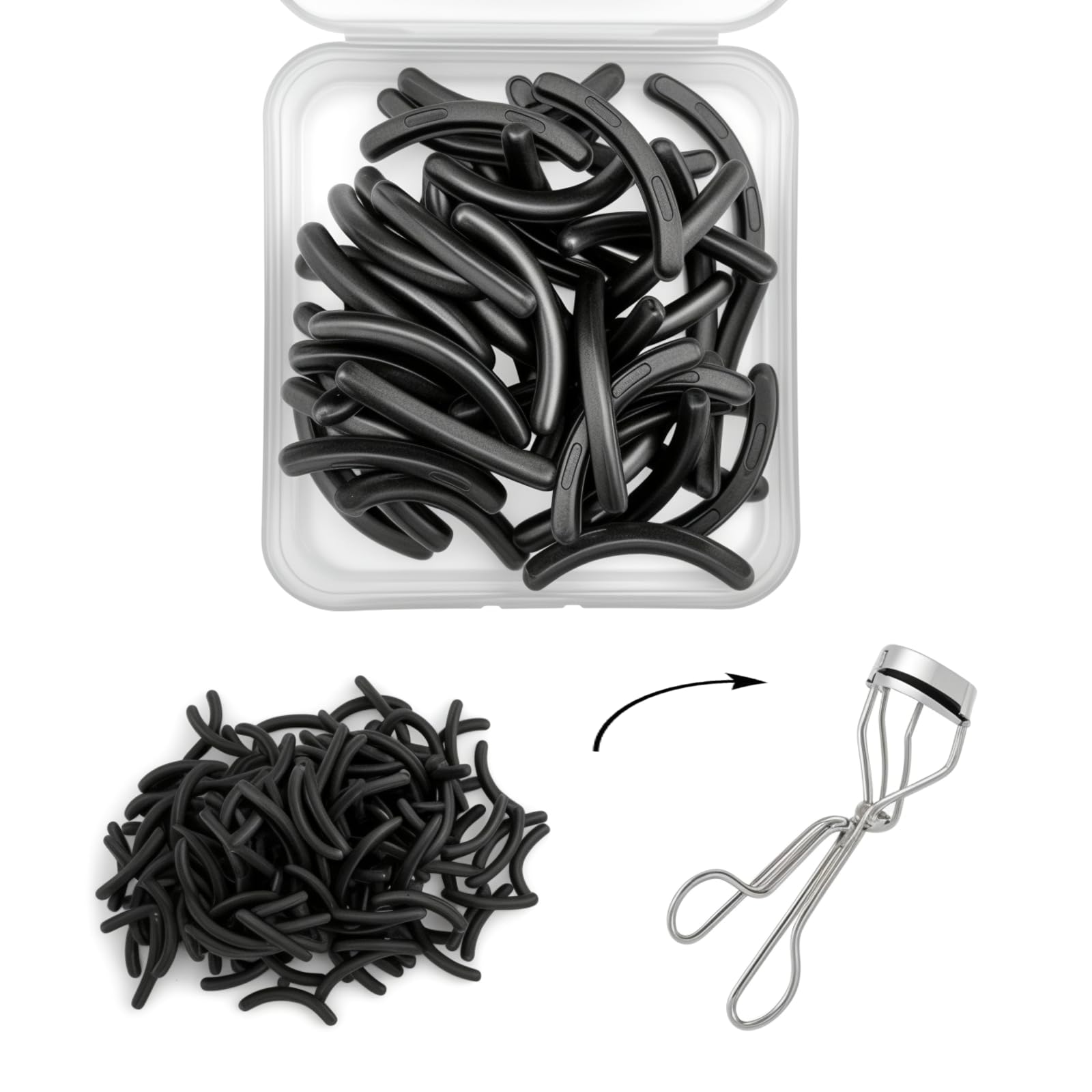 Photo 1 of 100Pack Compatible with Tweezerman Eyelash Curler Refills,Silicone Rubber Eyelash Curler Pads Compatible with Tweezerman Eye Lash,Black.