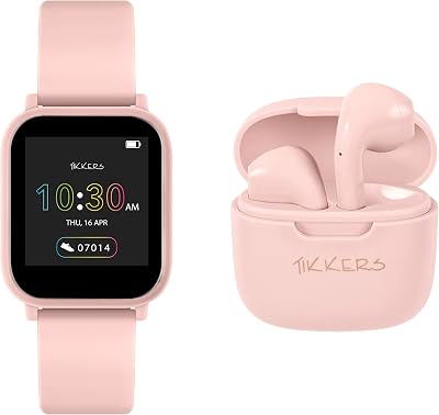 Tikkers Teen Series 10 Smart Watch & Earbuds Set - GPS, Fitness Tracker, Nude