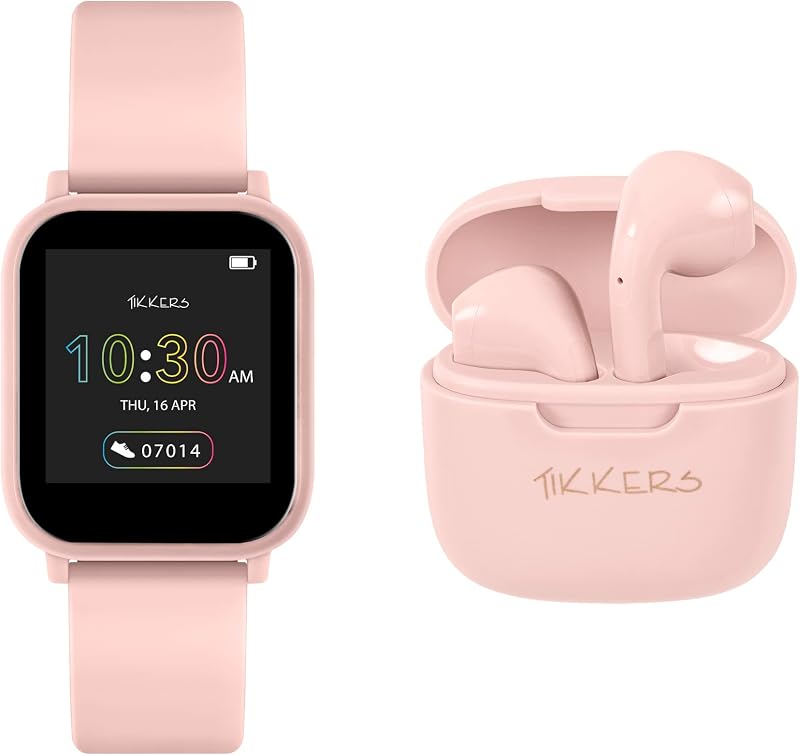 Tikkers Teen Series 10 Smart Watch & Earbuds Set - GPS, Fitness Tracker, Nude