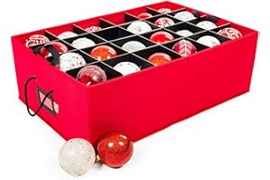 Santa's Bags [Christmas Ornament Storage Box with Dividers] - (Holds 48 Ornaments up to 4 Inches in Diameter) | Acid-Free Removable Trays with Separators | 2 Removable Trays