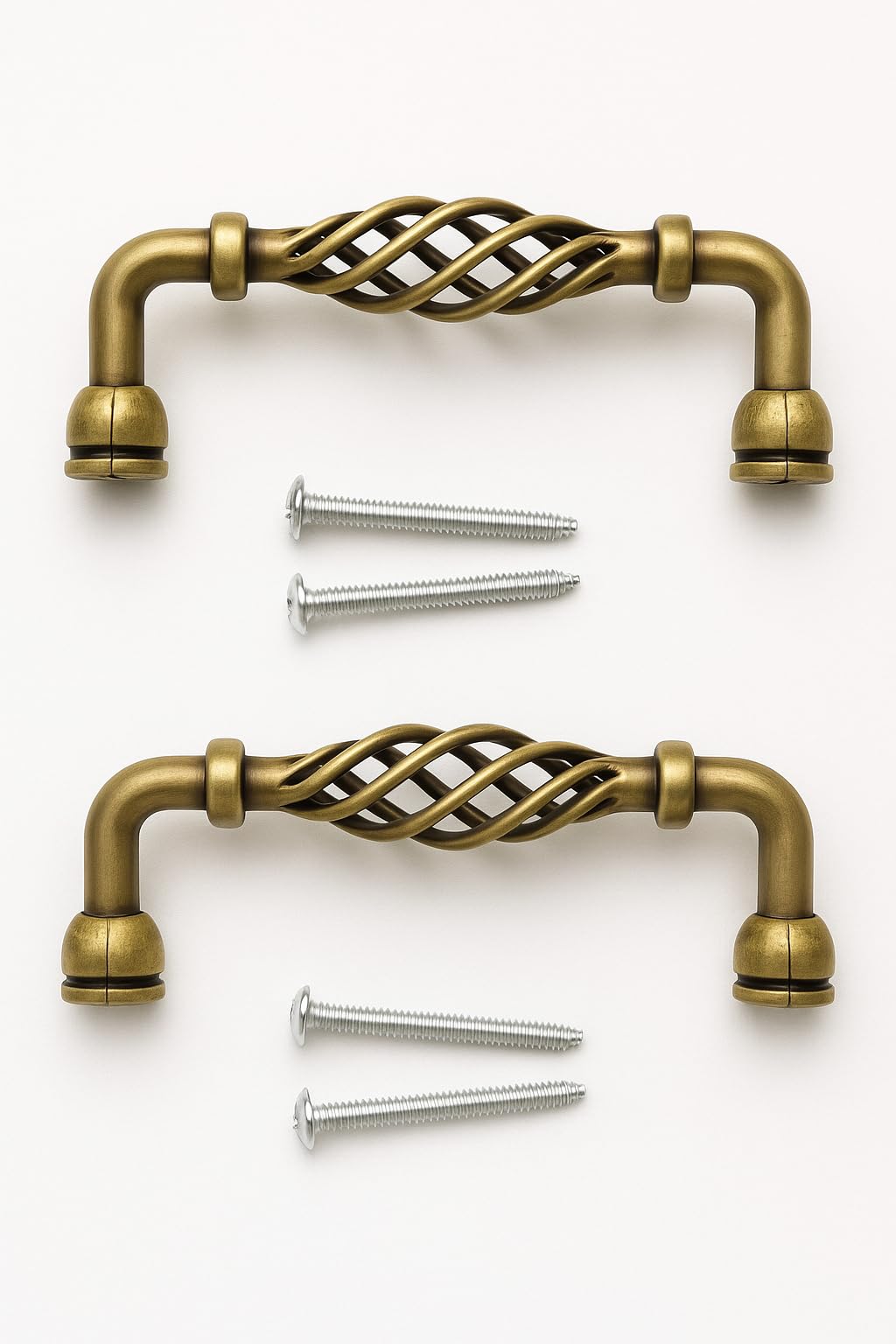 FUXXER® - 2 antique furniture handles, kitchen handles, drawer handles, chests, vintage country house retro, set of 2 including screws, 100 mm, bronze brass