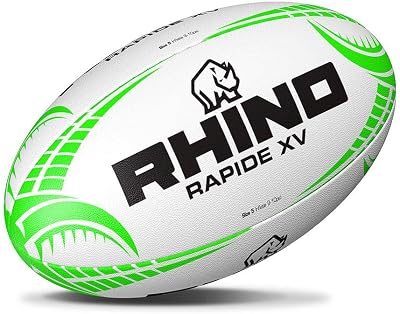 Rhino Rapide XV Rugby Ball White Green Size 3 Brand Rhino