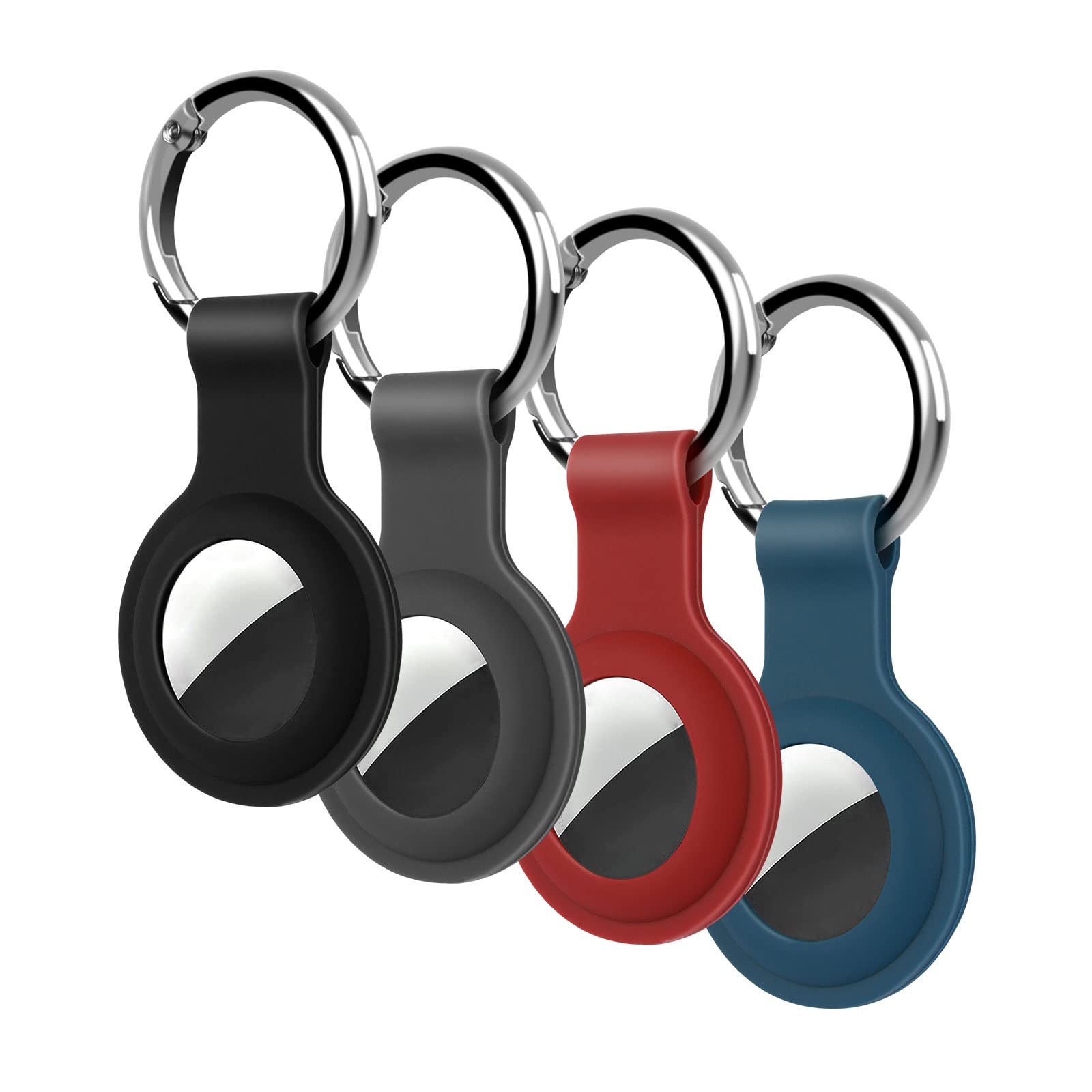 4 Pack KOKOKA Protective Case Compatible with Airtag, Airtag Case Cover Tracker Keyring Silicone Case with Keychain for Keys Bags Luggage Dog Cat Pet Collar, Black Dark Grey Burgundy Midnight Blue