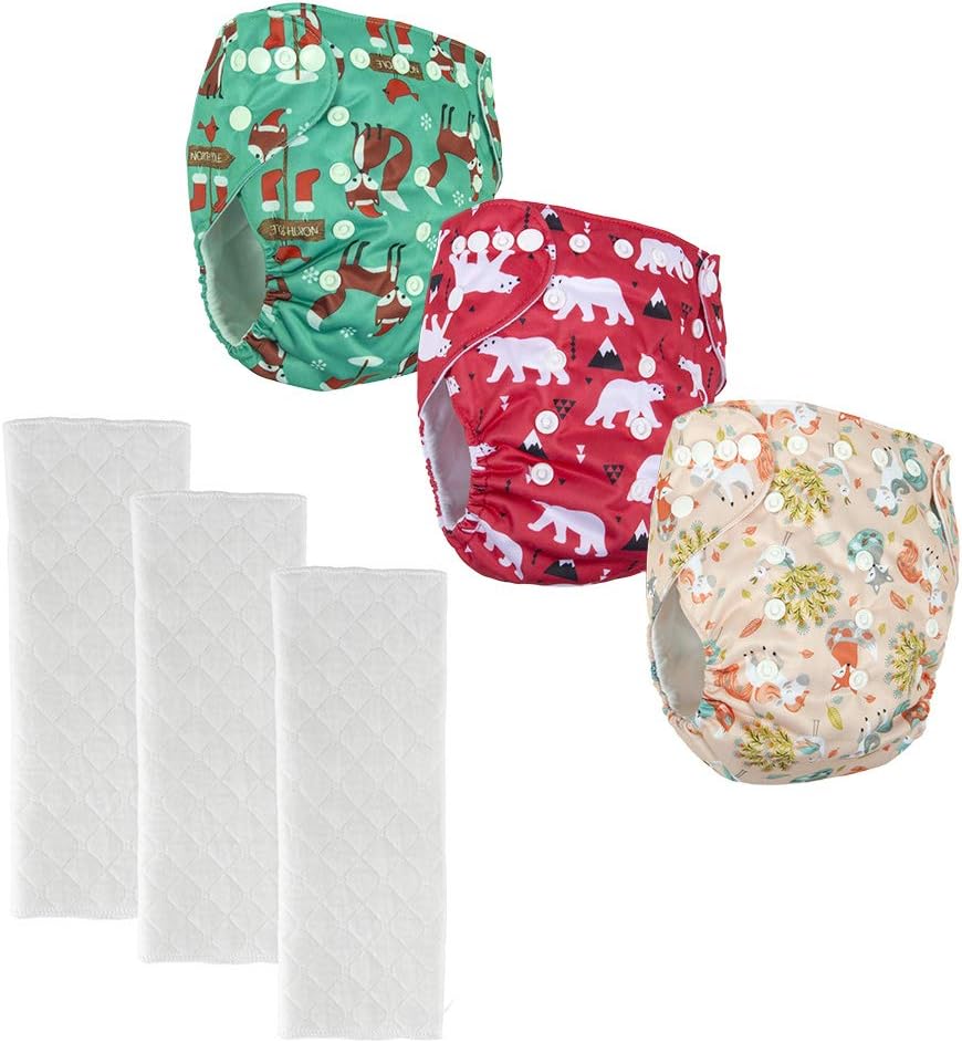Yinson Baby Cloth Diapers One Size Adjustable Washable Reusable for Baby Girls and Boys 3 Pack with 3 Inserts