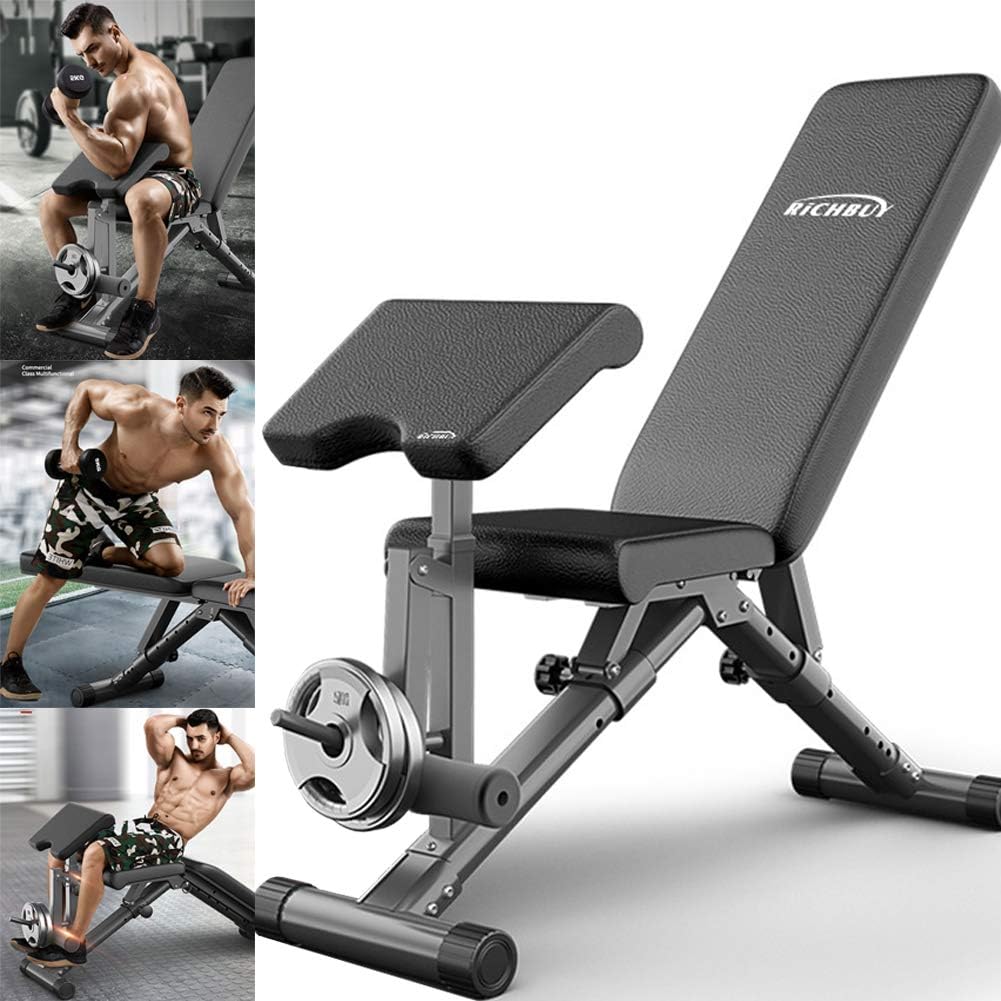 HAOYF Weight Bench with Leg Extension And Leg Curl, Foldable Multifunctional Workout Bench, Adjustable Incline Bench Dumbbell Bench for Home Gym