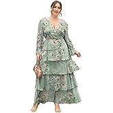 TOLEEN Women's Plus Size Dress V Neck Rose Embroidery Mesh Elegant Formal Maxi Dresses