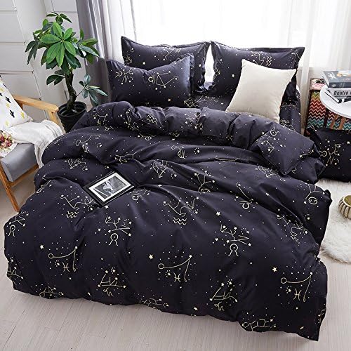 Kimko Starry Sky Bedding Set - Soft Dark Mysterious Boundless Galaxy Night Duvet Cover Set - Constellation Pattern,Hypoallergenic,Microfiber,1 Duvet Cover+1 Bed Sheet + 2 Pillowcases No fillings