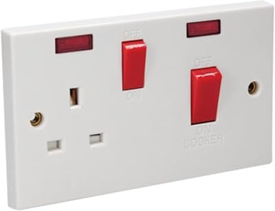 Status Cooker Switch with Socket 45A 1 Gang White Neon Indicators