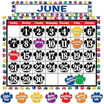 Teacher Created Resources Calendar Bulletin Board Display, Colorful Paw Prints (4328)