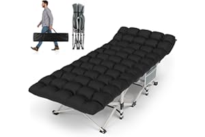 ZENPETIO Camping Cot for Adults, Heavy-Duty Portable Cot Bed with Mattress, Foldable Padded Sleeping Cots for Camping Travel Tent Day Bed Outdoor & Home Guest, Max Load 450 LBS, 75x28x15