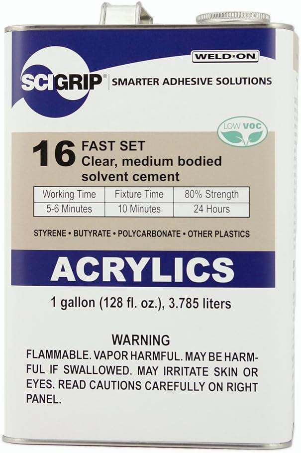 SCIGRIP 10313 16 Acrylic Plastic Cement, Low-VOC, Medium Bodied and Fast-Setting, Clear, 1 Gallon (128 fl oz)