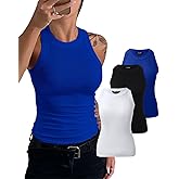 CHICME 3 Piece Womens Tank Tops Sleeveless Basic Cami Shirt Slim Knit Ribbed Racerback Blouses