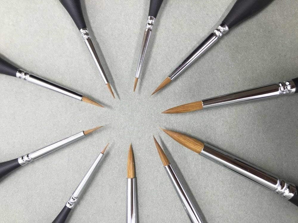 Detail Paint Brushes Set 10pcs Miniature Brushes for Fine Detailing & Art Painting - Acrylic, Watercolor, Oil, Models, Warhammer 40k. : Office Products