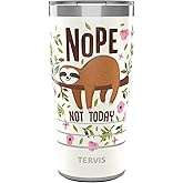 Tervis Traveler Sloth Nope Not Today Triple Insulated Tumbler Travel Cup Keeps Drinks Cold & Hot, 20oz, Stainless Steel