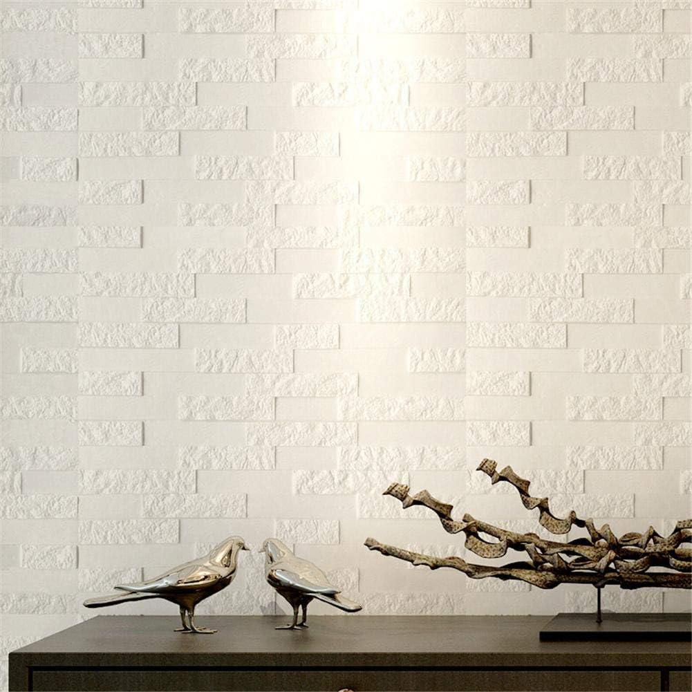 TSY White Brick 3D Wallpaper PE Peel and Stick Wall Panels for TV Walls, Sofa Background Wall Decor DIY (3.84 sq feet, White)