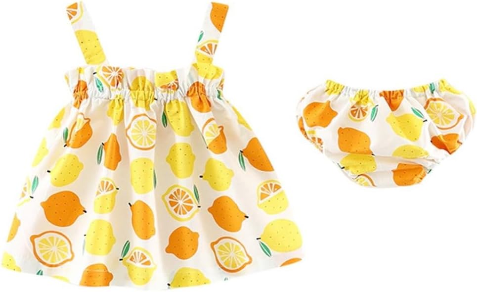 Baby Girls Clothes, Hmeng Infant Nweborn Girl Fresh Cute Lemon Print Strap Dress + Frill Pants Clothes Summer Outfits Set for 6-12 Month