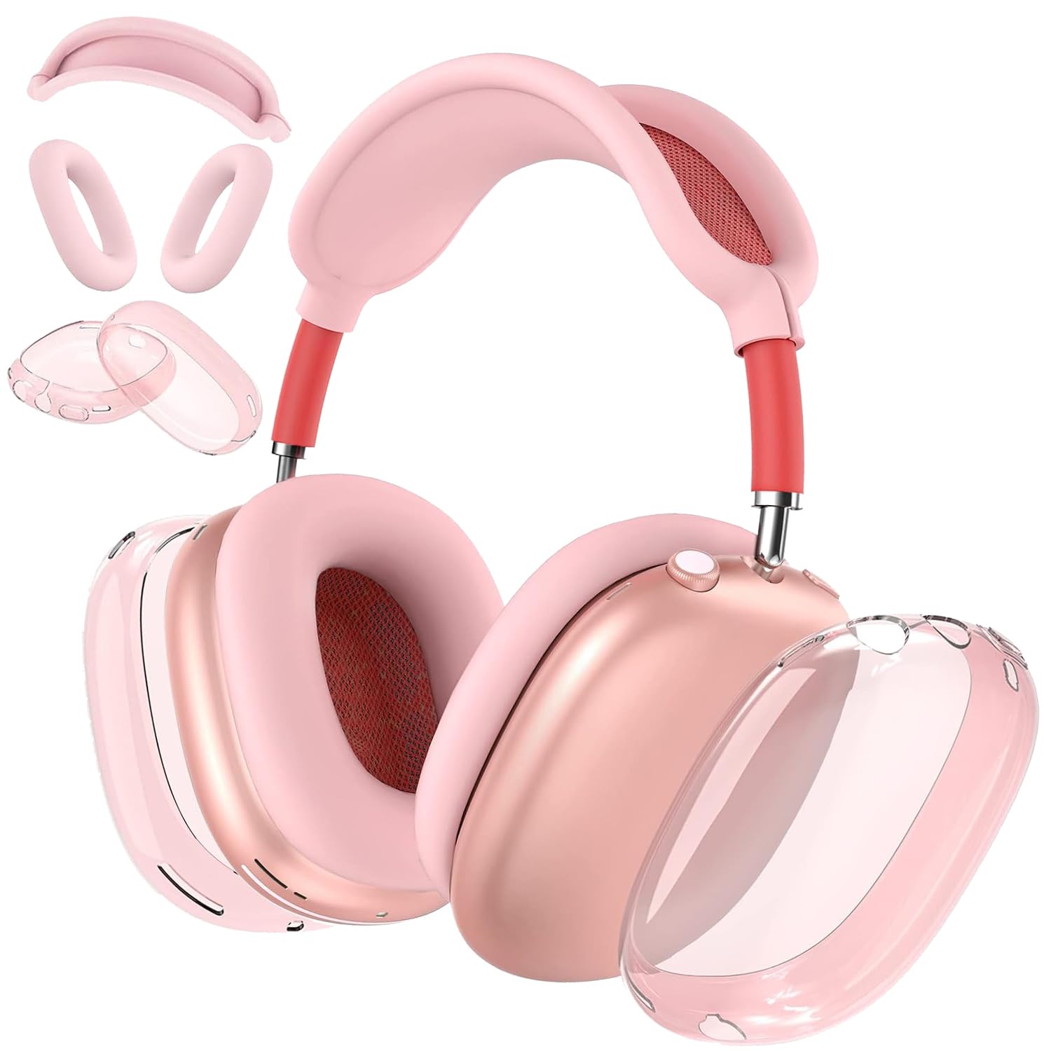 Silicone Case Cover for Airpods Max Headphones, Anti-Scratch Ear Pad Case Ear Cups Headband Cover for Airpods Max, 3-in-1 Accessories Case Protector for Airpods Max (TPU Pink)