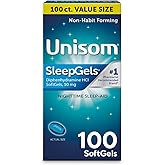 Unisom SleepGels Nighttime Sleep Aid Capsules for Adults, Diphenhydramine HCI 50mg, Non-Habit-Forming Sleep Medicine for Relief from Occasional Sleeplessness, 100 Count