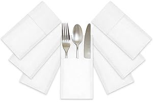 NHP Linen Feel Disposable Towels with Built-in Flatware Pocket - Silverware Napkins, Prefolded, Elegant Paper Dinner Napkins 