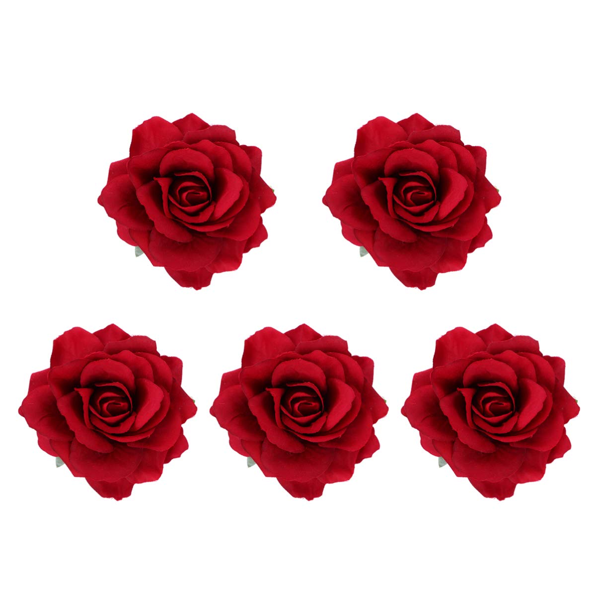 FRCOLOR 5pcs Hair Clip for Women, 10CM Cloth Rose Brooch Lifelike Corsage Hair Clip for Wedding (Claret)