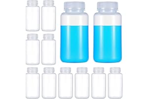 mekueeex 12 Pcs 250ml Plastic Sample Bottles Laboratory Grade Polypropylene Wide Mouth Reagent Bottles Clear Liquids Storage Containers with Lids Leak Proof Containers for Lab Classroom