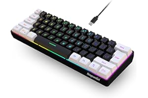 Snpurdiri 60% Wired Gaming Keyboard, Small RGB Backlit Membrane Gaming Keyboard, Ultra-Compact Mini Waterproof Keyboard for PC Computer Gamer White and Black