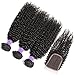 Hermosa Brazilian Curly Hair Bundles with Closure Grade 10A Virgin Unprocessed Human Hair Weave Bundles with Closure Free Part(12 14 16 with 10