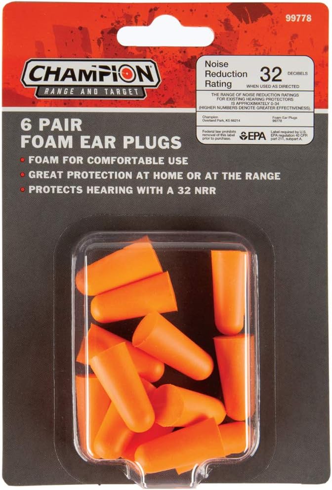 Champion Range and Target Hearing Protection Foam Plug 6 Pairs, Orange, One Size : Sports & Outdoors