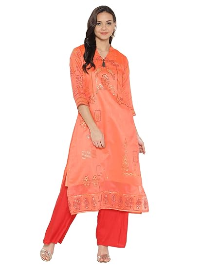 KANCHNAR Womens Foil and Printed Chanderi Silk Kurti