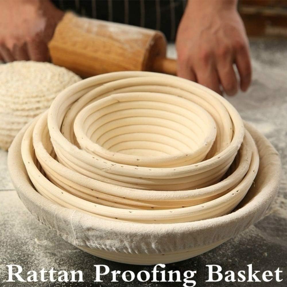 Lotus Job Bread Proofing Basket Rattan Dough Proving Basket Bowl Pastry Baking Pan Food Storage Bakeware Round (18cm by 9cm,Beige)