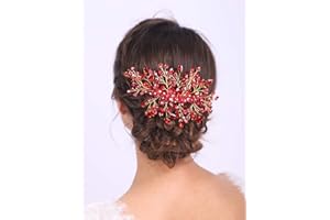 (Red) - Aimimier Bridal Hair Comb Red Crystal Wedding Comb Ruby Crown with Marquise Wedding Headpiece Bridesmaid Hair Accesso