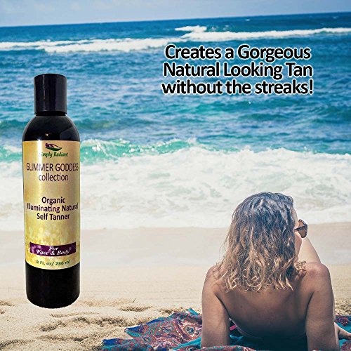 Glimmer Goddess Organic Natural Self Tanner Lotion. Creates a Lucious, Buildable Golden Tan with Each Application. 8 oz - Vegan