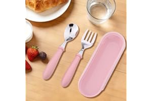 Stainless Steel Utensil Set for Son Daughter Reusable Fork Spoon Set with Storage Case Easy-Grip Handles Set for Grandson Gra
