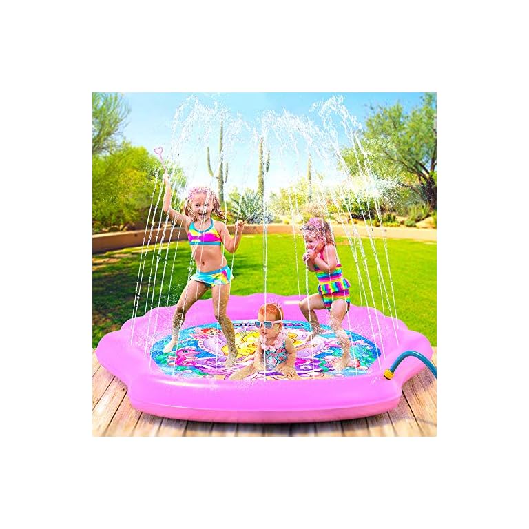 PRINCESSEA Splash Pad for Girls, XL 78″ Outdoor Mermaid Children’s