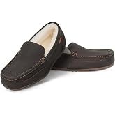 Parfeying Men's Cozy Australian Sheepskin Suede Moccasin Slippers | Closed-Back Driving Moccasin with Removable Shearling Footbed, Rubber Sole for Indoor Outdoor, Cozy Christmas Gift for Men