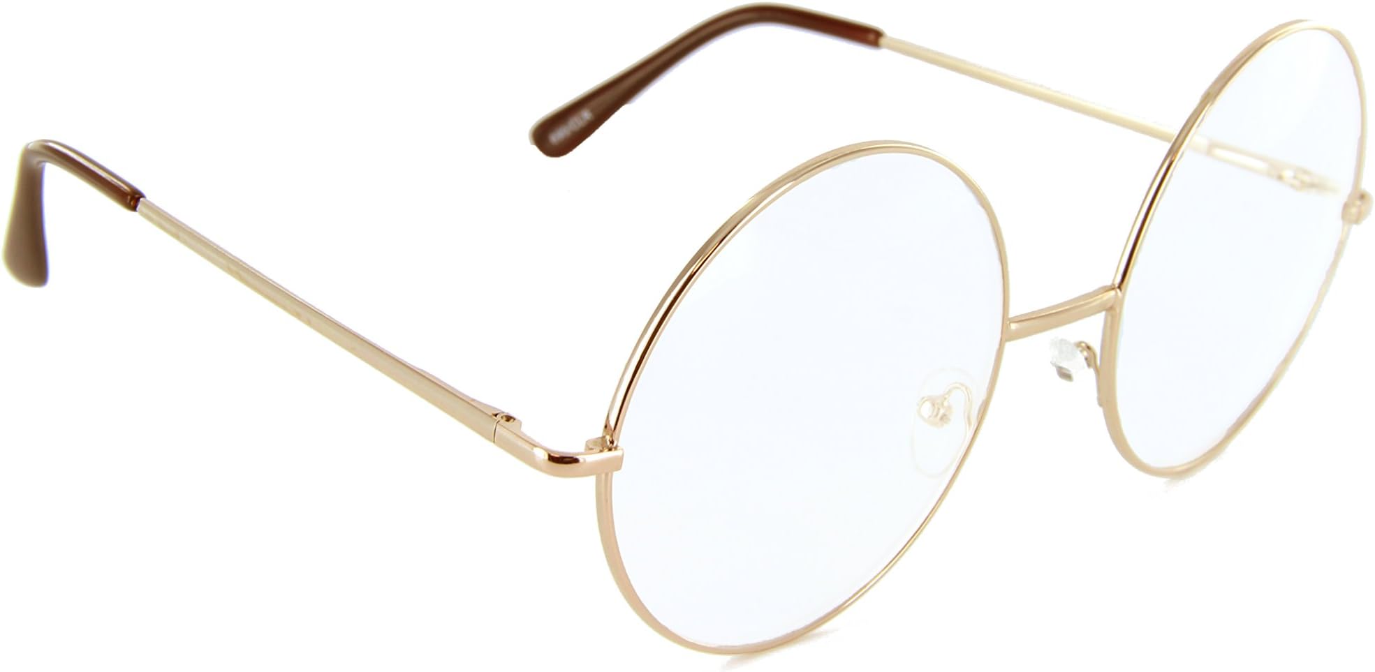 Oversized Circle Round Glasses Metal Frame Harry Porter Style (Gold, Clear)