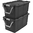 Sufeasdf Wheeled Industrial Tote 40 Gallon/151 Liter Black Lid & Base w/Racer Red Handle & Latches, 2-Pack
