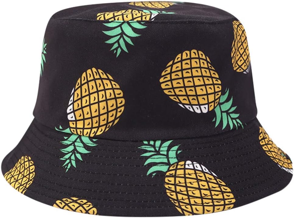 Jamicy ™ Men and Women Fisherman hat Pineapple Print Double-Sided Wearing Visor Summer Outdoor Travel Folding Basin Cap Unisex Camping Hiking Fishing hat Beach Sun hat