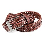 ECHAIN Men Braided Woven Genuine Leather Belt Brown