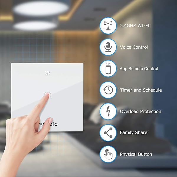 Interruptor Luz WiFi Maxcio Interruptor Inteligente 1 Gang Compatible con Alexa y Google Home Control de APP y Funcin de Temporizador Neutral Requerido