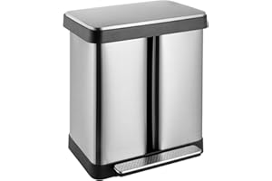 ComfyCorner 16 Gallon Dual Compartment Trash Can, Hands-Free Recycling Rectangular Garbage Bin, Stainless Steel Step-On Dustbin with Soft-Close Lid, Removable Inner Buckets, for Kitchen Home