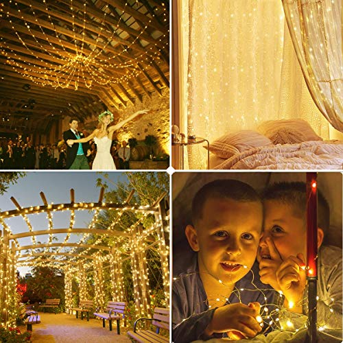 LightsEtc Curtain Light 300 LED Window Curtain String Lights with Remote Timer USB Powered Bedroom Curtain Lights for Party Wedding Home Garden Outdoor Indoor Wall Decoration, Warm White, 9.8 x 9.8 ft