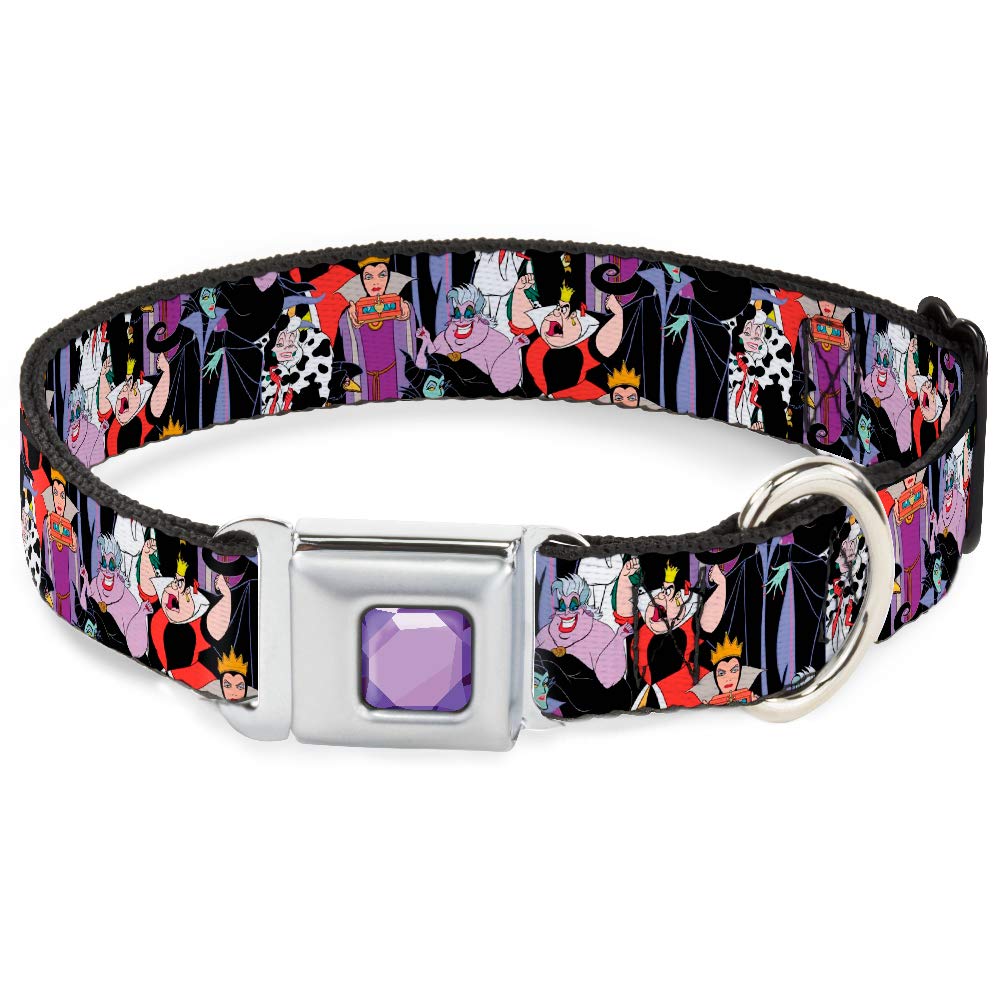 Dog Collar Seatbelt Buckle 5 Disney Villains Stacked 16 to 23 Inches 1.5 Inch Wide