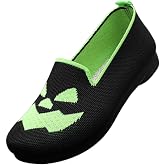 Women Halloween Pumpkin Shoes Ghost Pattern Loafers Soft Comfortable Knitted Slip on Flats Cute Spooky