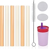 Replacement Straws Compatible with Owala Kids Insulation Stainless Steel Tumbler 12 Oz And 15 Oz Plastic Water Bottle- 6 Straws,2 Rubber Bottoms,1 Cleaning Brush.