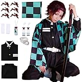 TOAUXUNG Halloween Costume Set for Adults Anime Cosplay Japanese Kimono Outfit with Necklace Earrings and Cloak
