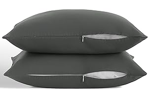 ORGANICTUNE Zippered Toddler Pillowcases Set of 2, 100% Brushed Microfiber 13x18 Pillowcases, Super Soft and Cozy Travel Kids Nursery Pillow Cases, 13x18 Inches, Dark Grey