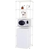 TDLEAYYD 4 Tier Mini Fridge Shelf with Storage for Dorm, White | Mini Fridge Storage Shelf, Microwave Stand, Adjustable Height Organizer, For Dorm, For Kitchen