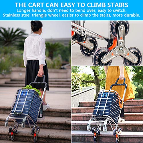 Upgraded Folding Shopping Cart Portable Grocery Stair Climbing Cart with Tri-Wheels, Swivel Handle, Wheel Bearings & Removable Basket, Perfect for Mom Christmas Gifts - Thumbnail 6