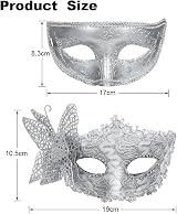Aomig Couple Masquerade Masks 2 Pack Lace Venetian Eye Masks Black Yellow Silver view 2